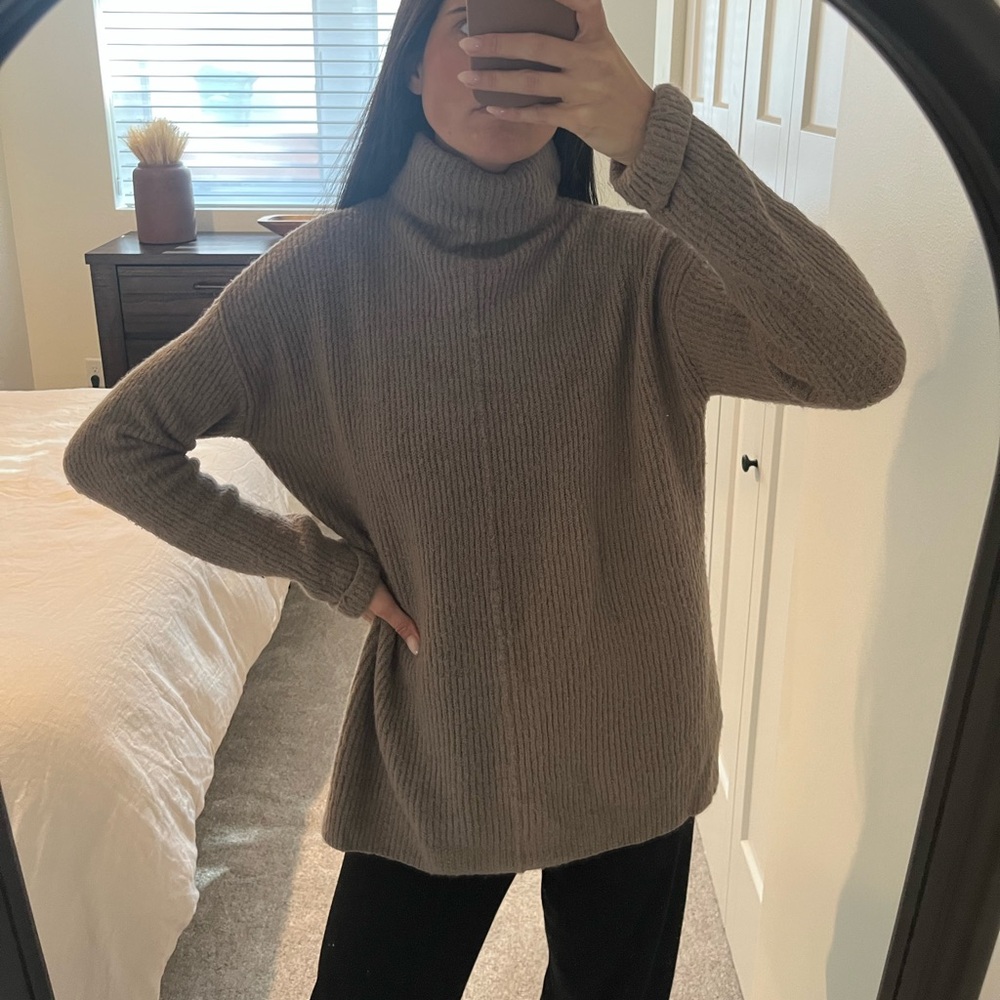 Anthropologie Taupe Turtleneck Ribbed Sweater, S